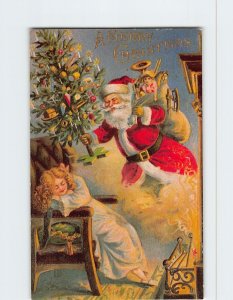 Postcard A Merry Christmas with Santa Child Christmas Art Print