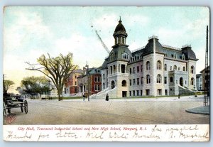 1908 Newport Rhode Island Postcard City Hall Townsend Industrial School New High