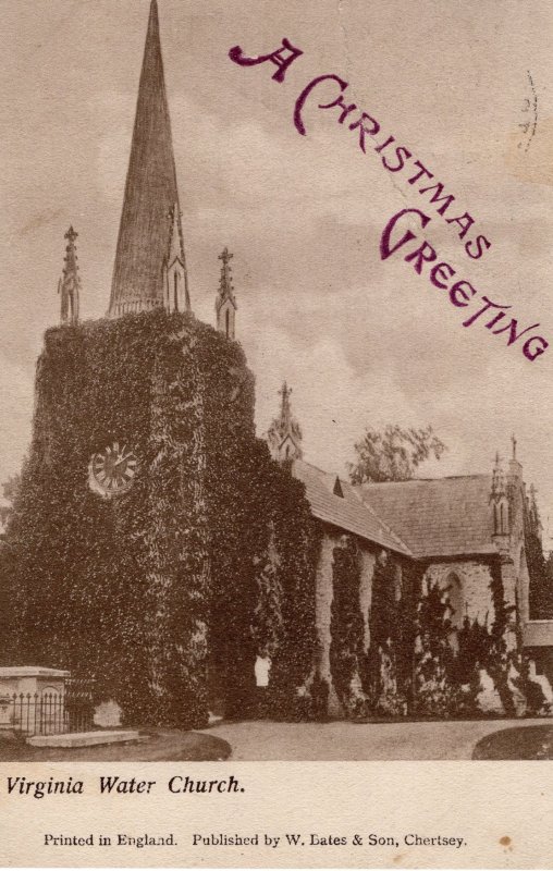 Virginia Water Church Surrey Christmas Greetings 1906 Postcard