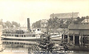 Christmas Cove ME. WIWURNA Steam Ship At The Dock Hotel On The Hill, RPPC