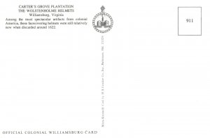 CONTINENTAL SIZE POSTCARD CARTER'S GROVE PLANTATION THE WOLSTENHOLME HELMETS