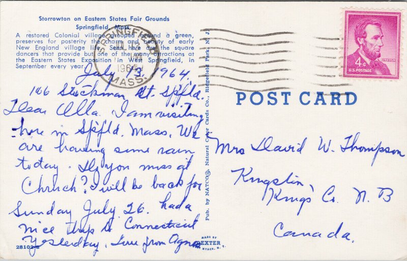 Springfield MA Storrowton on Eastern States Fair Grounds c1964 Postcard F46
