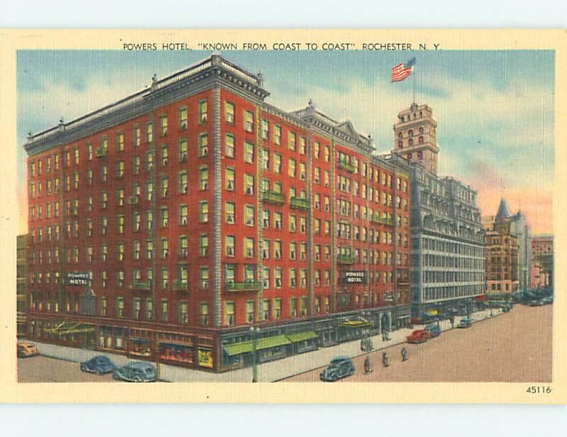 Unused Linen OLD CARS & POWERS HOTEL Rochester New York NY u8372@