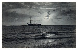 Ship Floating at Night Boat Postcard Posted Long Beach CA  1905