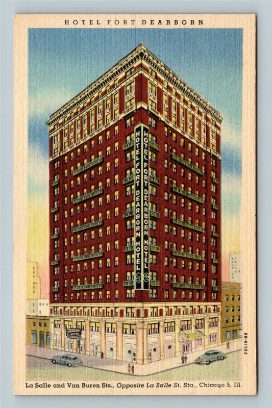 Chicago IL, Bird's Eye View, Hotel Fort Dearborn, Linen Illinois Postcard
