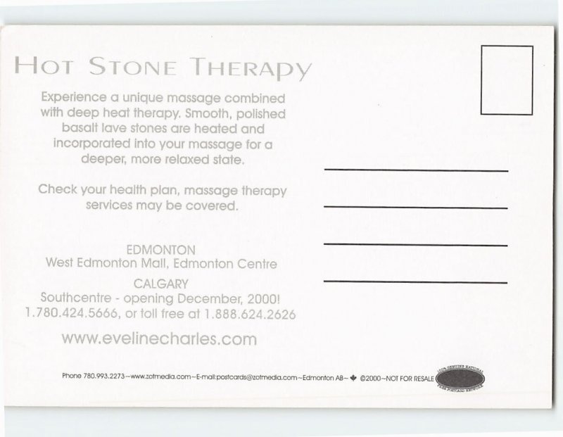 Postcard Hot Stone Theraphy Eveline Charles Canada