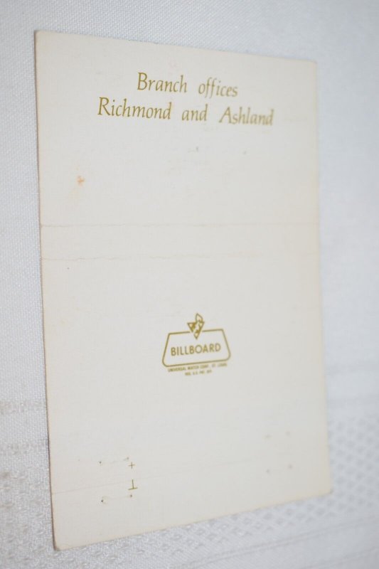 Security Federal Savings Richmond Virginia 40 Strike Matchbook Cover