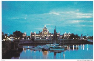 Parliament Buildings, Inner Harbour, Light Outline, VICTORIA, British Columbi...