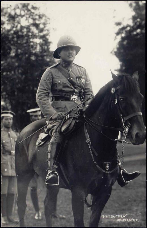 malay malaysia, JOHOR JOHORE, Sultan Ibrahim in Uniform on Horse (1930s) RPPC