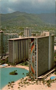 Rainbow Tower Hilton Hawaiian Village Hawaii Waikiki mosaic mural lagoo postcard