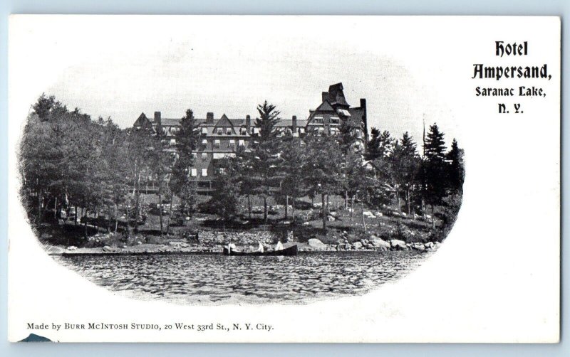 Saranac Lake New York Postcard Hotel Ampersand Waterfront View 1900 Vintage PMC
