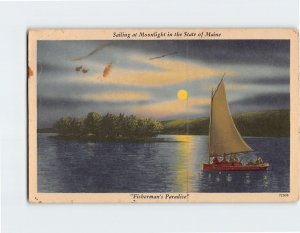 Postcard Fisherman's Paradise, Sailing at Moonlight in the State of Maine