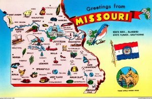 Missouri Greetings With Map Flag Bird and Flower