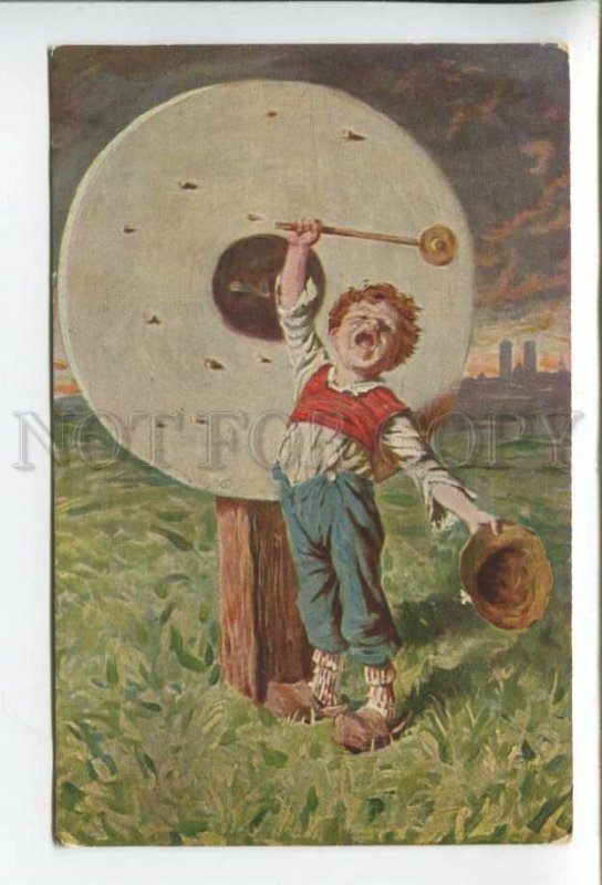 431820 KAULBACH Ein Treffer Boy w/ Gong Vintage postcard