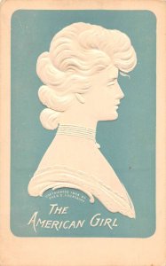 The American Girl Embossed Blue Background Lounsbury Vintage Postcard AA50038