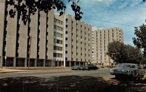 LARAMIE WY WYOMING STATE UNIV DOWNEY & McINTYRE DORMITORY HALLS POSTCARD c1960s