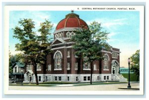 c1920's Central Methodist Church Street View Pontiac Michigan MI Postcard 