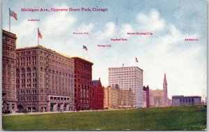 Michigan Ave. Opposite Grant Park Chicago Illinois Auditorium Fine Arts Postcard