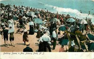 NJ, Asbury Park, New Jersey, Bathing Scene 4th Avenue, Illustrated Postal Card