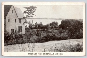 Centerville Michigan Cancel~Building on Waterfront~Fishing Camping Great~1932 PC