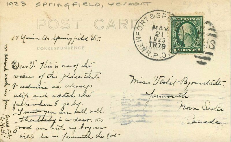 Springfield Vermont 1923 High Water Postcard 21-12113
