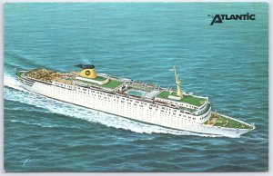 Vintage Home Lines M.V. Atlantic Cruise Ship Postcard 1971 Italian Crew