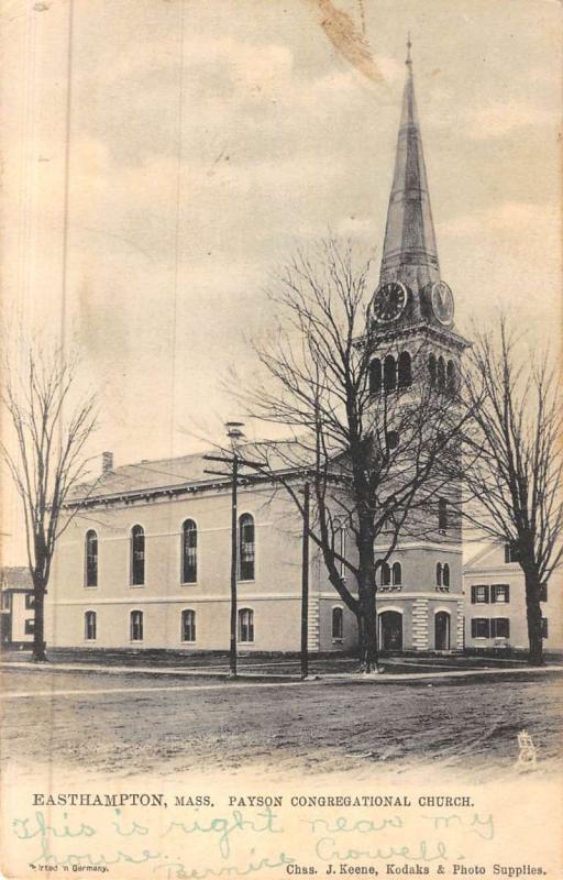 Easthampton Massachusetts Payson Congregational Church Antique Postcard K49457