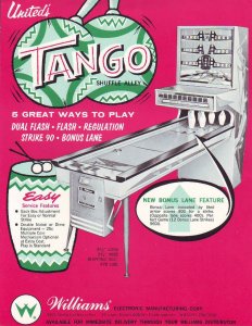 Tango Arcade Flyer 1966 United Original NOS Shuffle Alley Bowling Game 8.5 x11 