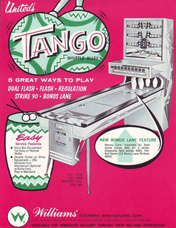 Tango Arcade Flyer 1966 United Original NOS Shuffle Alley Bowling Game 8.5 x11 