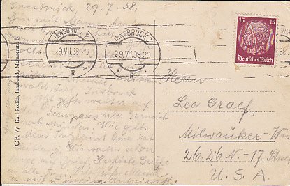 MARIA THERESIENSTRASSE GERMAN  STAMP 1938