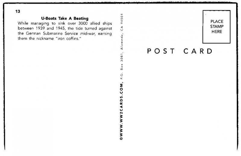 WW2  German U Boat  Submarine  Postcard