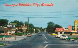 Autos Motels Boulder City Nevada Postcard Roberts Street Scene 13217