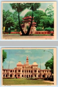 2 Postcards SAIGON, VIETNAM ~ City Hall GENERAL DUVET SHRINE ca 1950s