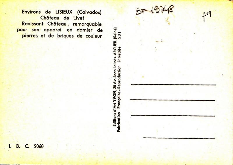 BF19748 lisieux calvados chateau de livet france front/back image