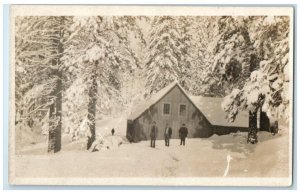 c1907 Forest Cabin Snow Winter 75 Miles South Of Fresno CA RPPC Photo Postcard
