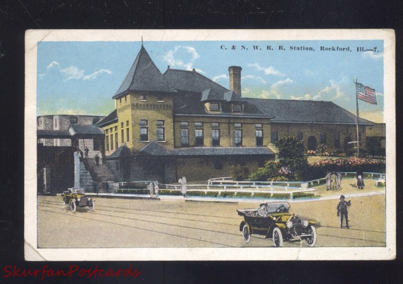 ROCKFORD ILLINOIS C.& N.W. RAILROAD STATION TRAIN DEPOT ANTIQUE VINTAGE POSTCARD