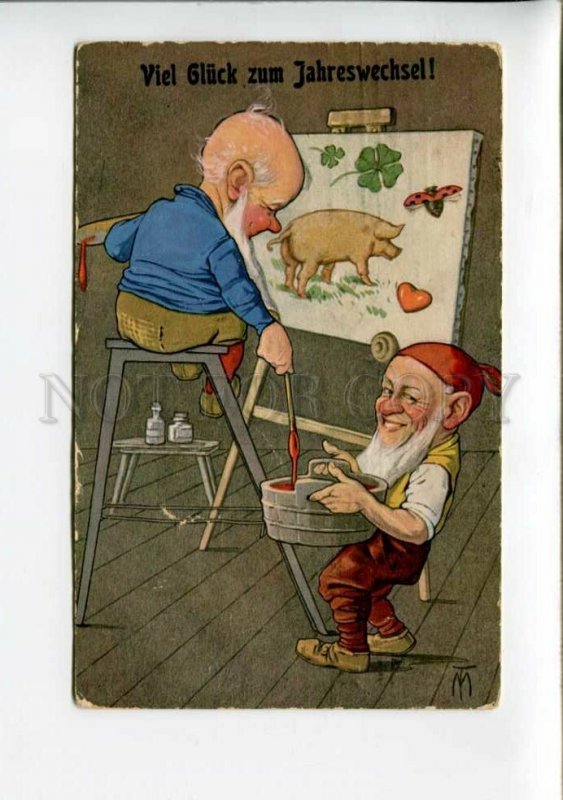 3159497 New Year GNOME Painters PIG by MT Vintage TSN color PC