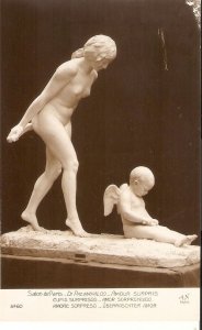 D.Palmafalco. Nude,. Cupid surprise  Fine sculpture, Salón de Paris  Postcard