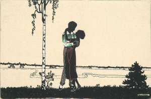 Postcard 1920s Manni Grosze art Deco silhouette Lovers Romance 23-9303