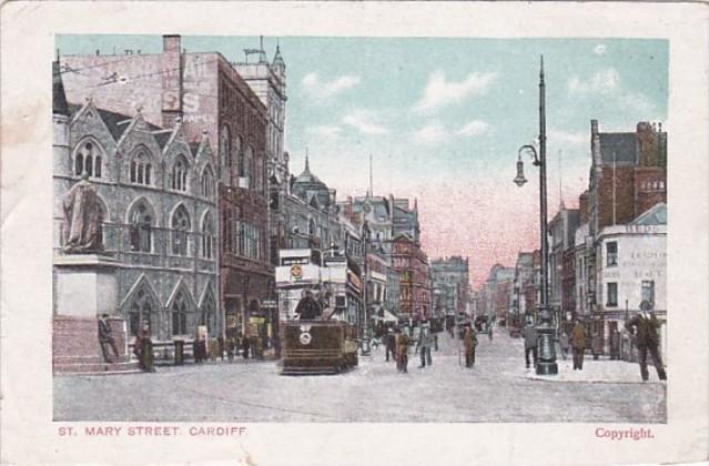 Wales Cardiff Trolley On St Mary Street 1904