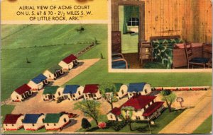 Linen Postcard Aerial View of Acme Court U.S. 67 & 70 near Little Rock Arkansas