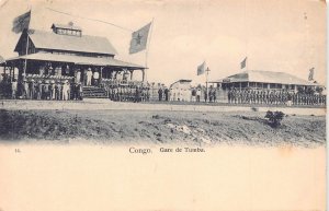 Belgian Congo 1907 Gare de Tumba Train Station Flags postcard B982