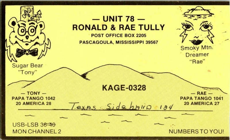 QSL Radio Card From Pascagoula Mississippi KAGE-0328 