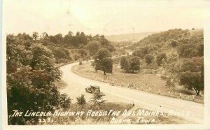 Automobiles Lincoln Hwy Des Moines River Iowa 1941 RPPC Photo Postcard 20-135