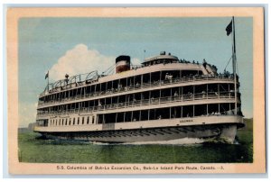 c1940's SS columbia of Bob-Lo Excursion Co. Bob-Lo Island Route Canada Postcard