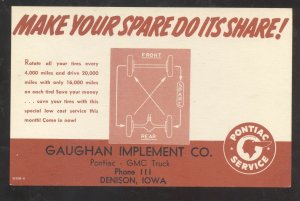 DENISON IOWA GAUGHAN IMPLENT CO. PONTIAC CAR DEALER IA ADVERTISING POSTCARD