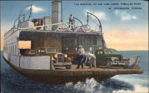 St Petersburg Florida FL Ferry Boat 1930s-50s Linen Postcard