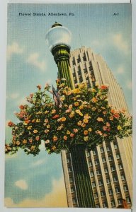 Allentown Pa Pretty Flower Stand Light Pole Linen Postcard N13