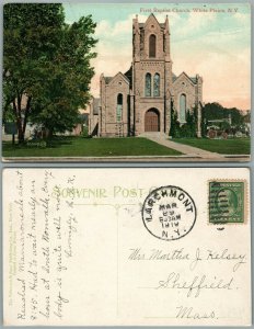 WHITE PLAINS N.Y. FIRST BAPTIST CHURCH 1910 ANTIQUE POSTCARD w/ CORK CANCEL