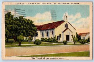 St. Petersburg Florida Postcard Grace Lutheran Church Chapel Exterior View c1946